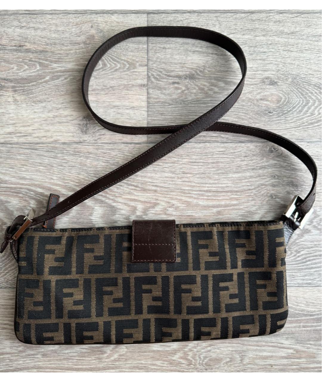 FENDI Коричневая жаккардовая сумка через плечо, фото 3