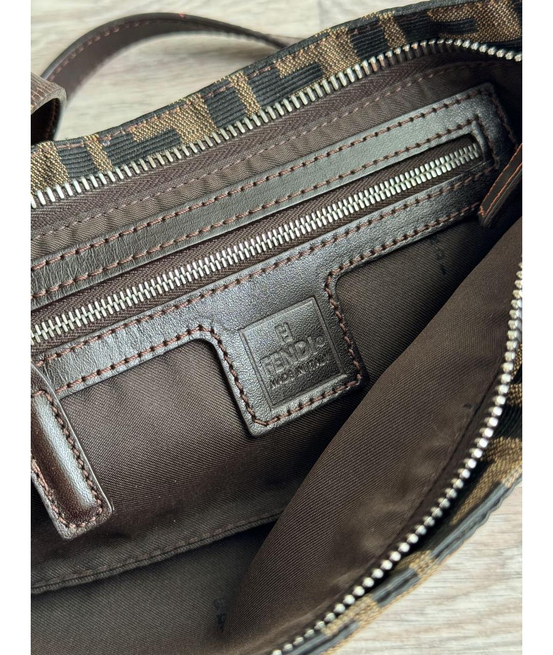 FENDI Коричневая жаккардовая сумка через плечо, фото 4