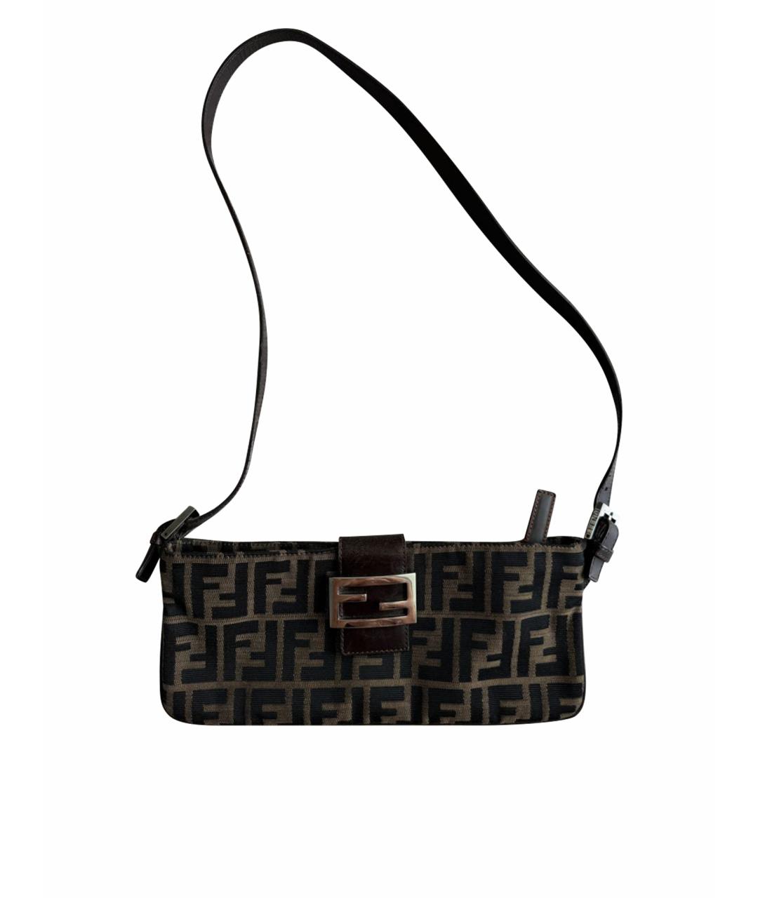 FENDI Коричневая жаккардовая сумка через плечо, фото 1