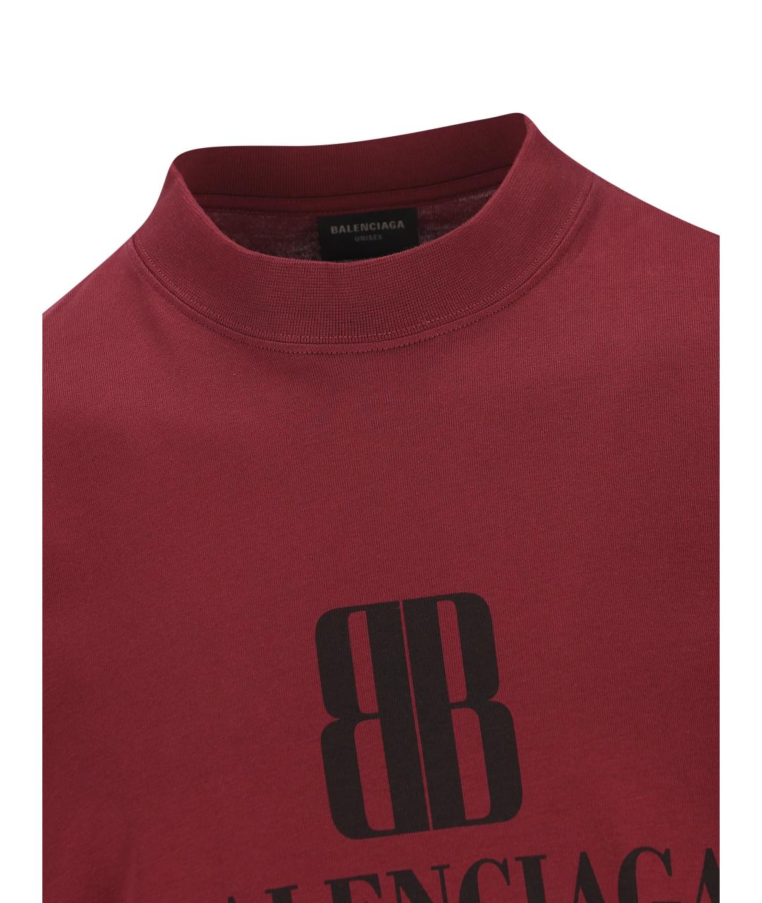 BALENCIAGA Бордовая хлопковая футболка, фото 2