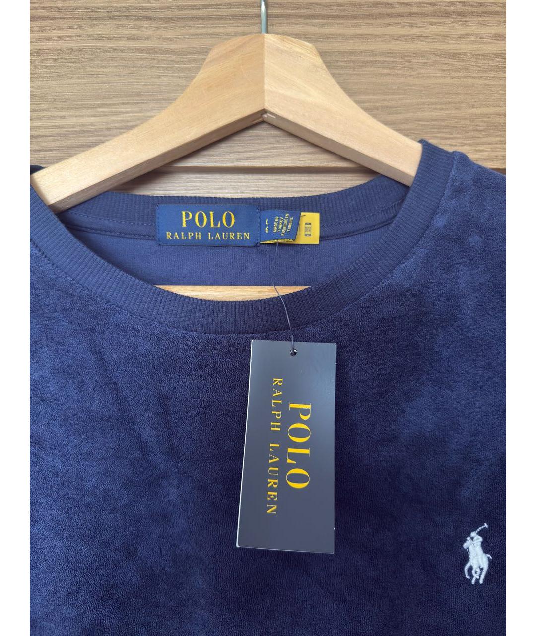 POLO RALPH LAUREN Темно-синяя хлопко-полиэстеровая футболка, фото 3