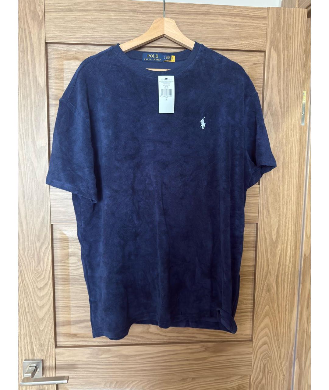 POLO RALPH LAUREN Темно-синяя хлопко-полиэстеровая футболка, фото 4