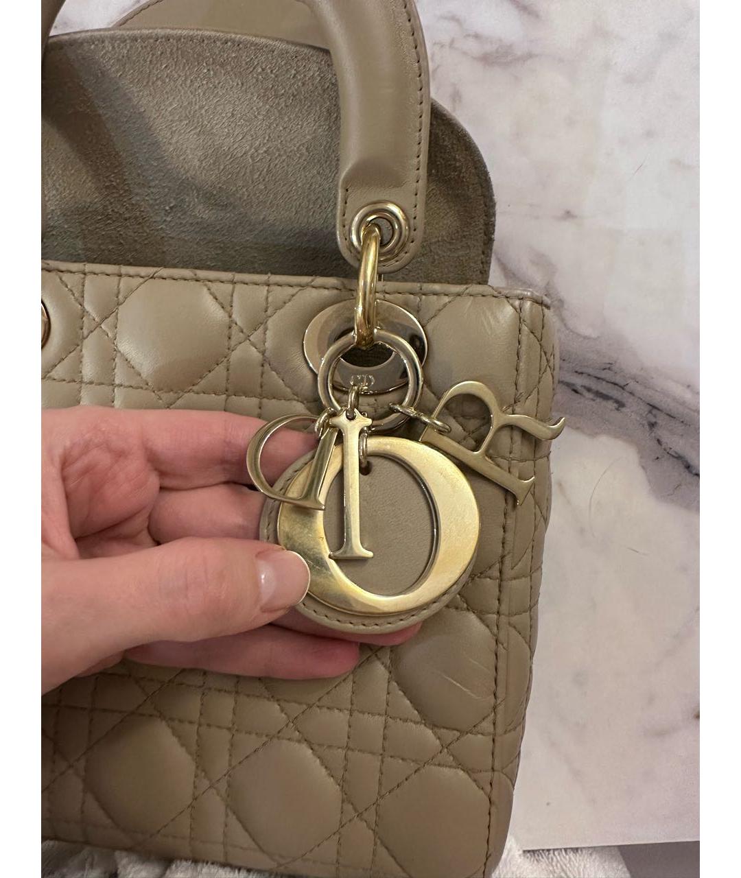 CHRISTIAN DIOR Бежевая кожаная сумка с короткими ручками, фото 5