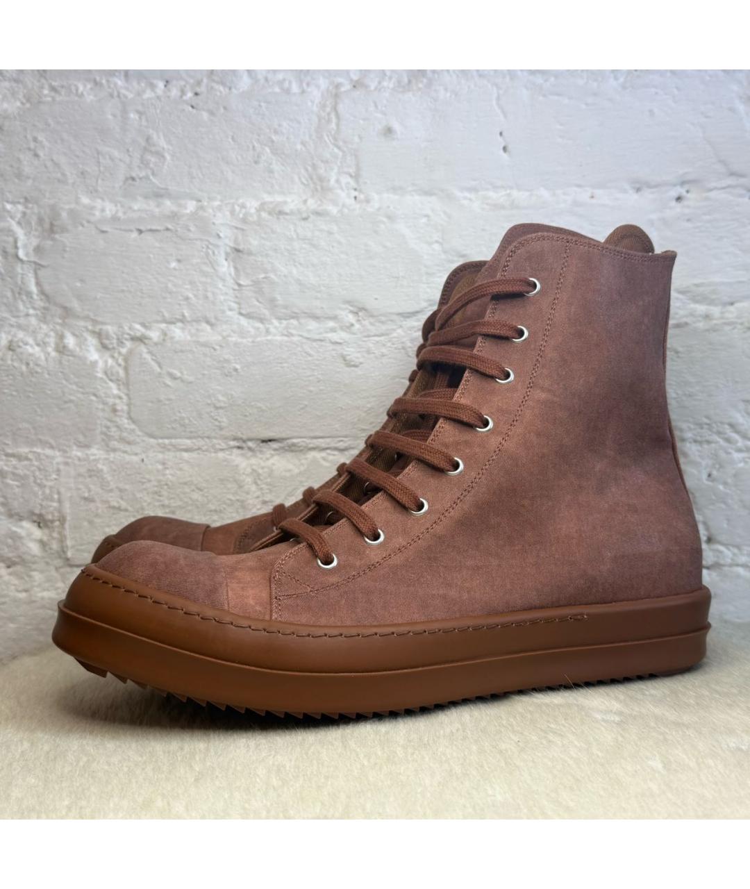 RICK OWENS DRKSHDW Коричневые текстильные высокие кроссовки / кеды, фото 2