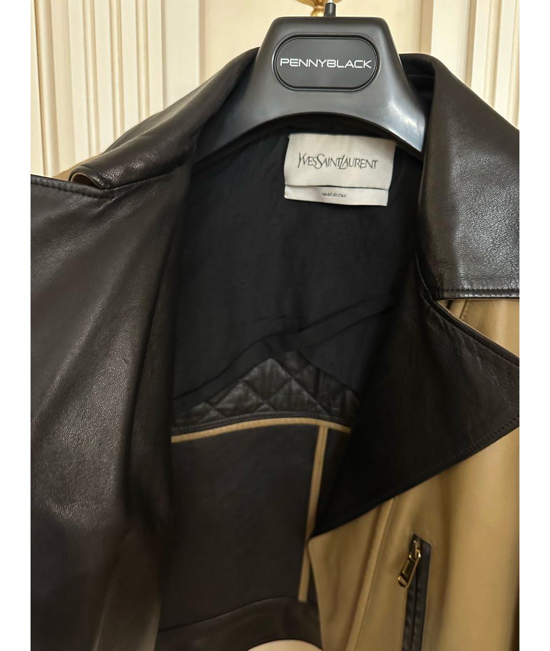SAINT LAURENT Бежевая кожаная куртка, фото 2
