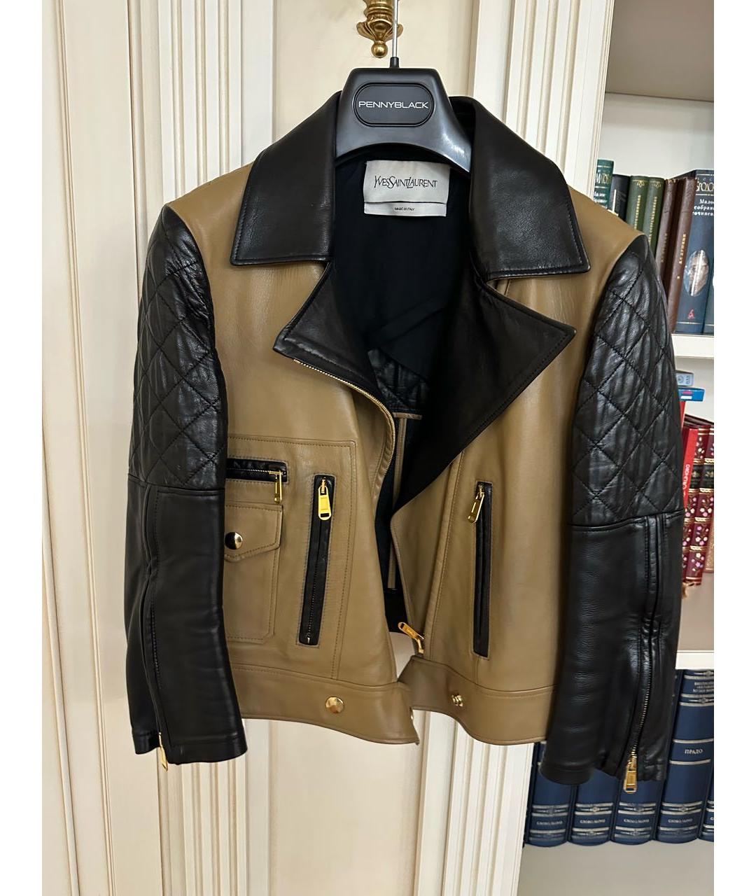 SAINT LAURENT Бежевая кожаная куртка, фото 4