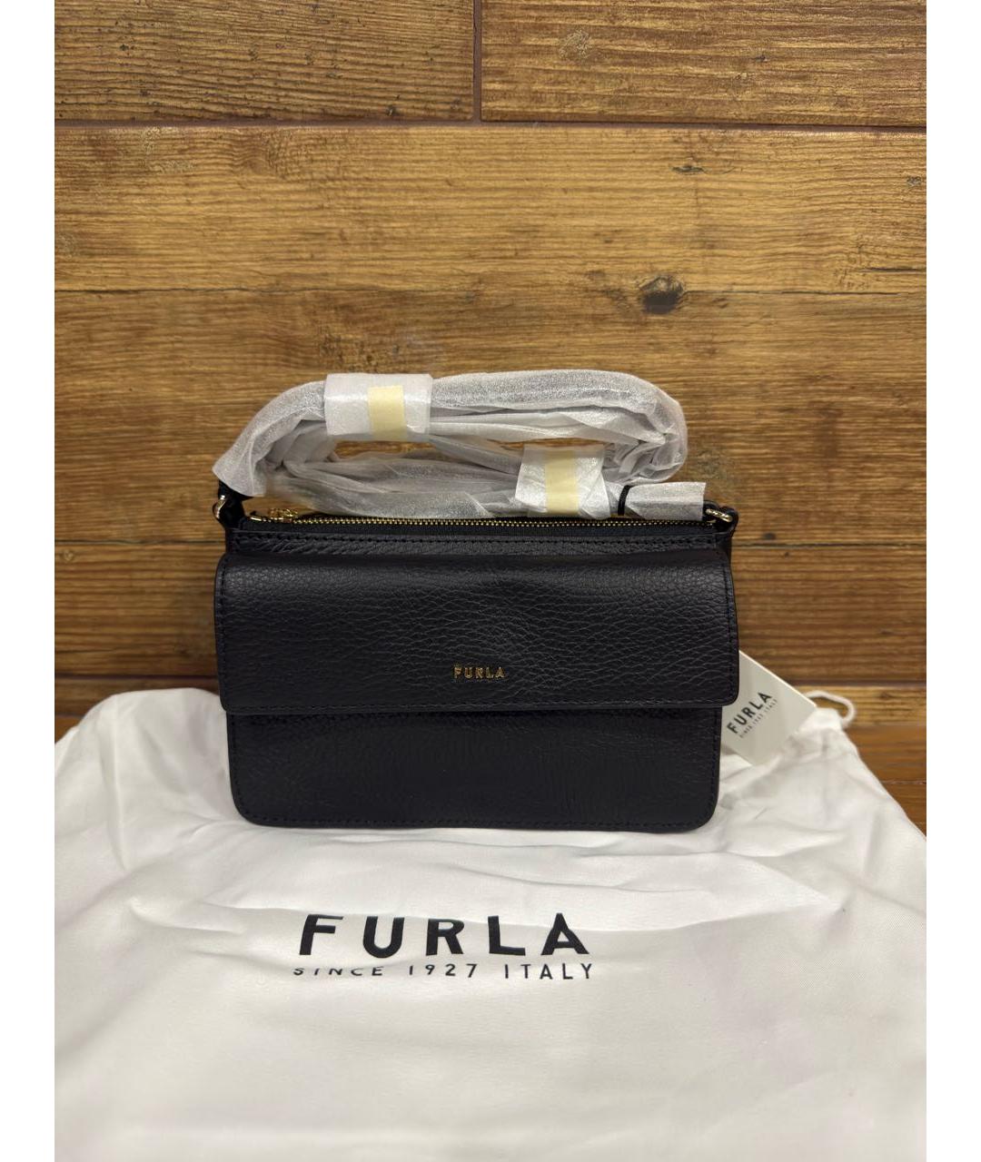 FURLA Черная кожаная сумка через плечо, фото 4