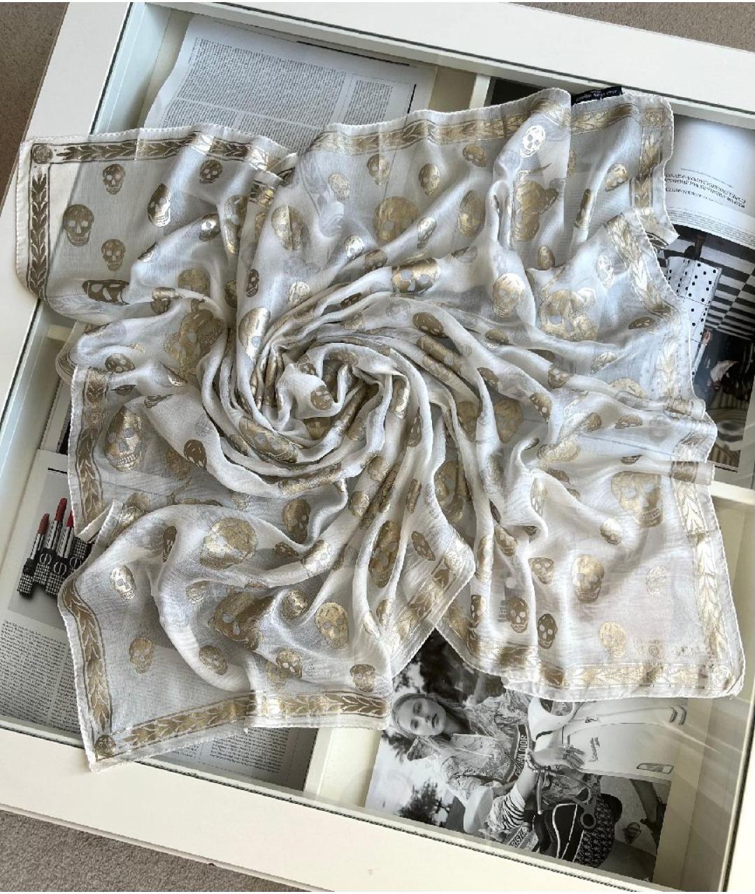 ALEXANDER MCQUEEN Белый хлопковый шарф, фото 9