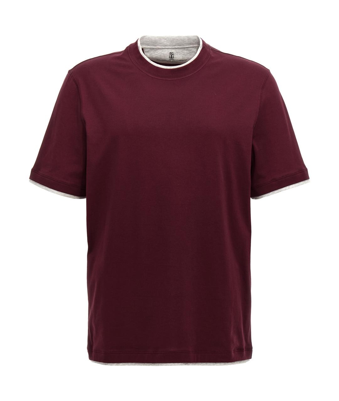 BRUNELLO CUCINELLI Бордовая хлопковая футболка, фото 1
