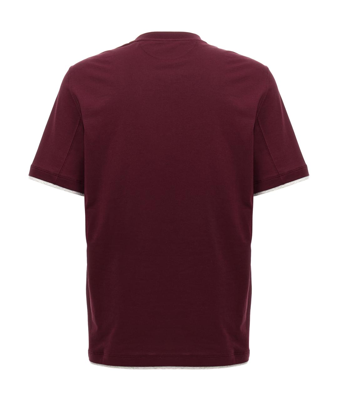 BRUNELLO CUCINELLI Бордовая хлопковая футболка, фото 2