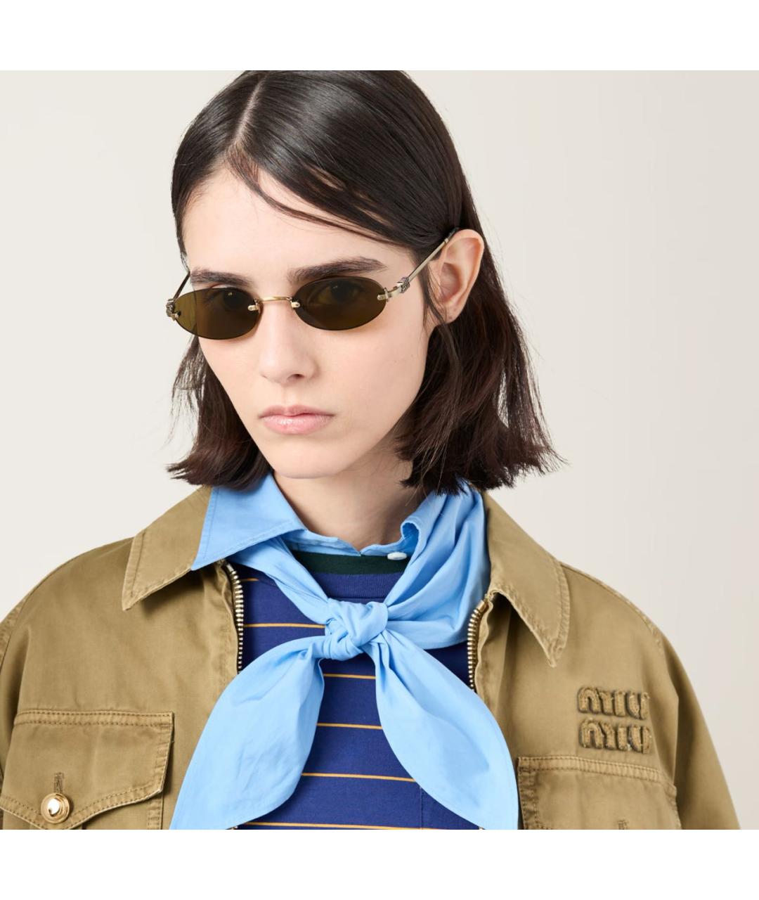 MIU MIU Коричневые металлические солнцезащитные очки, фото 4