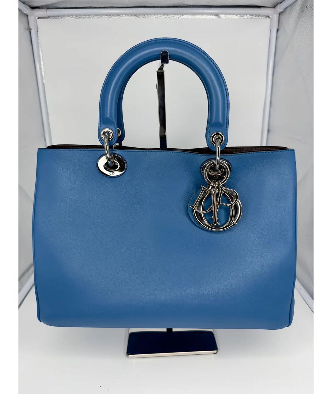 CHRISTIAN DIOR Голубая кожаная сумка тоут, фото 2