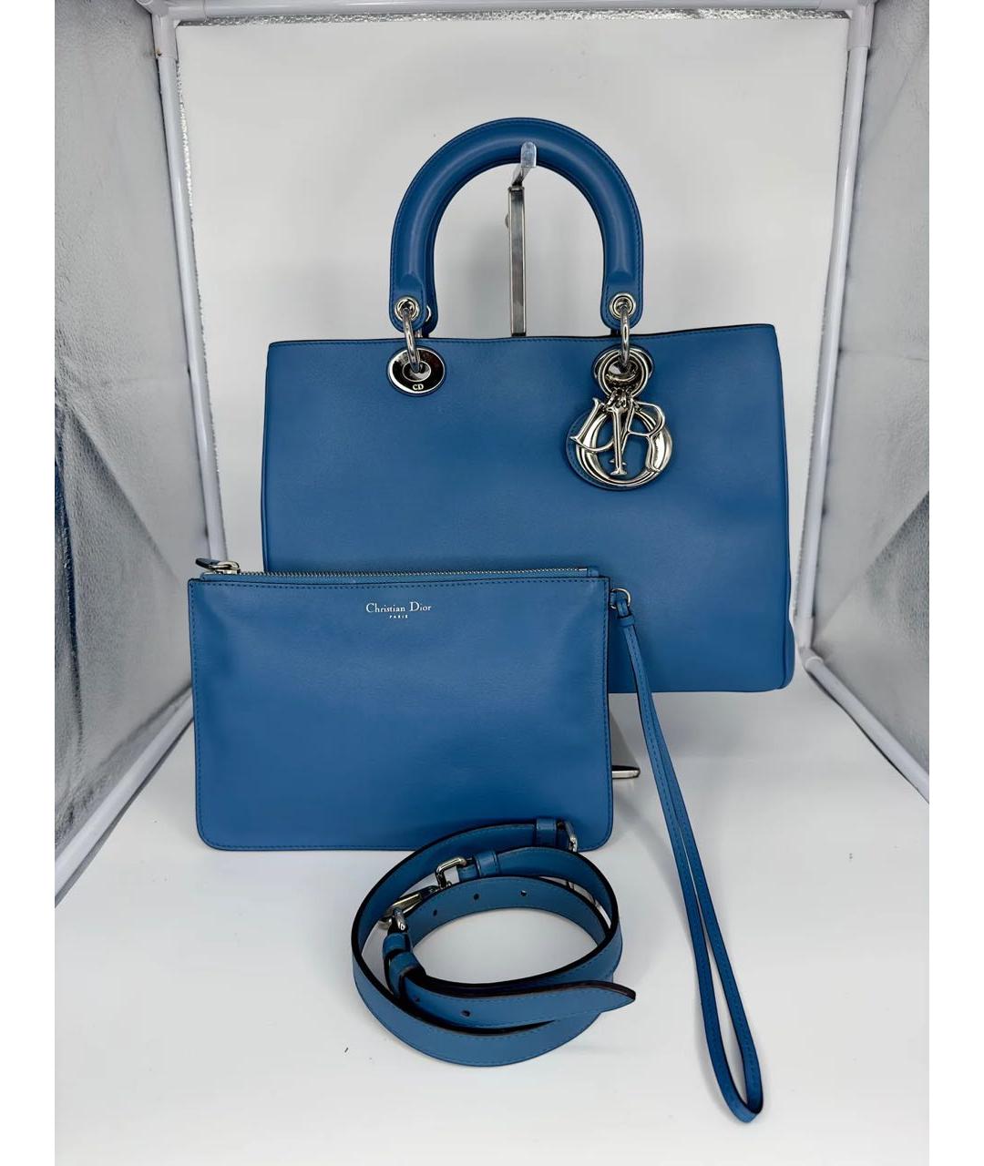 CHRISTIAN DIOR Голубая кожаная сумка тоут, фото 9