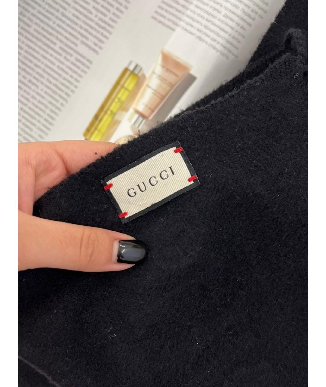 GUCCI Черный шелковый шарф, фото 3