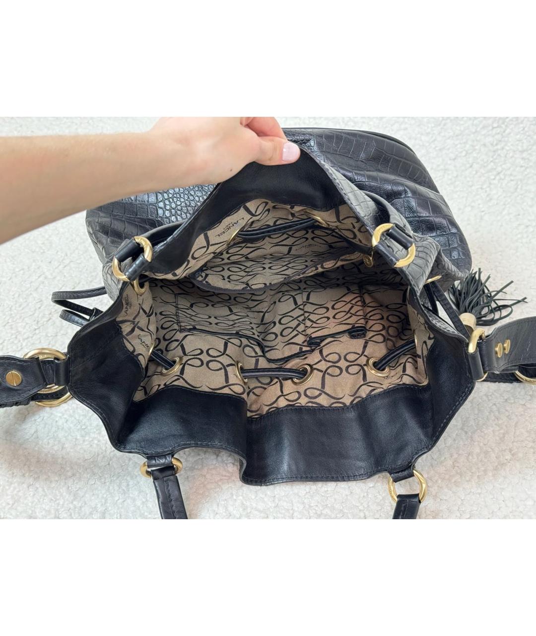 LANCEL Черная кожаная сумка через плечо, фото 8