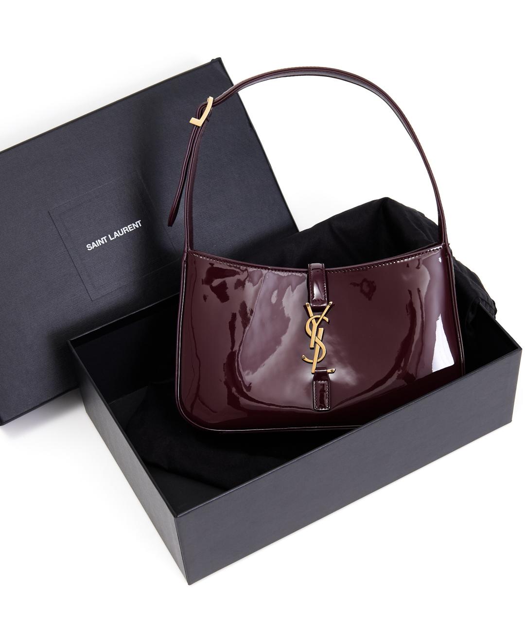 SAINT LAURENT Бордовая сумка через плечо из лакированной кожи, фото 4