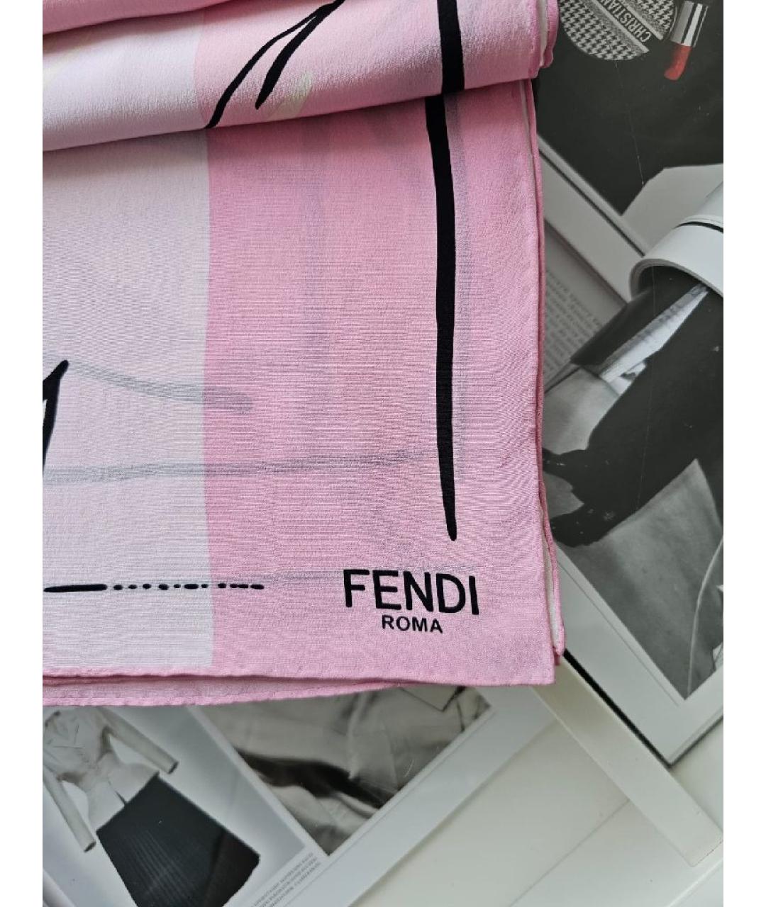 FENDI Розовый хлопковый шарф, фото 5