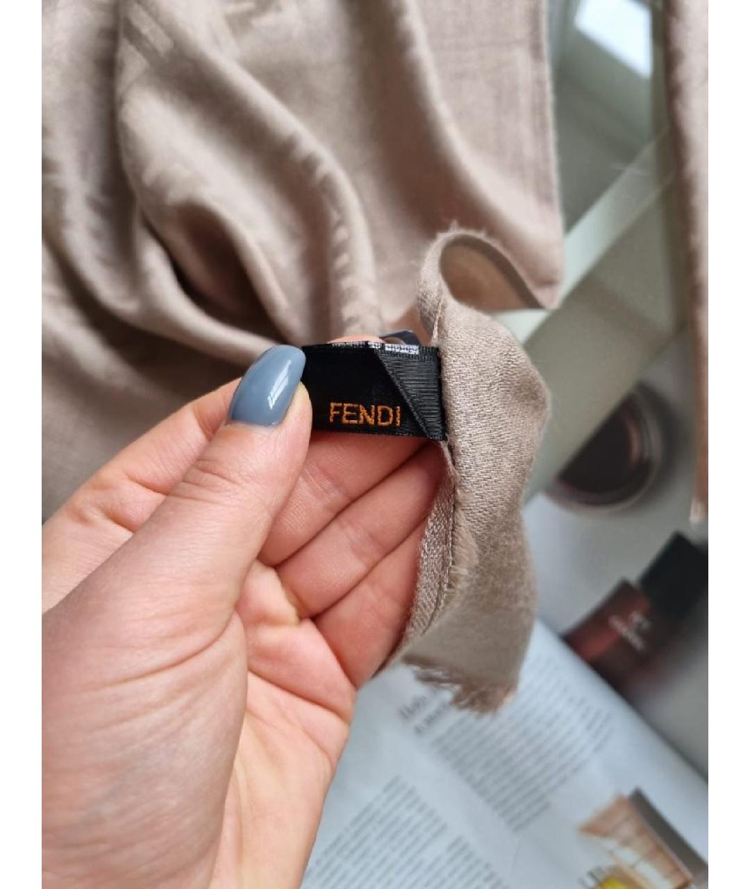 FENDI Коричневый хлопковый шарф, фото 5
