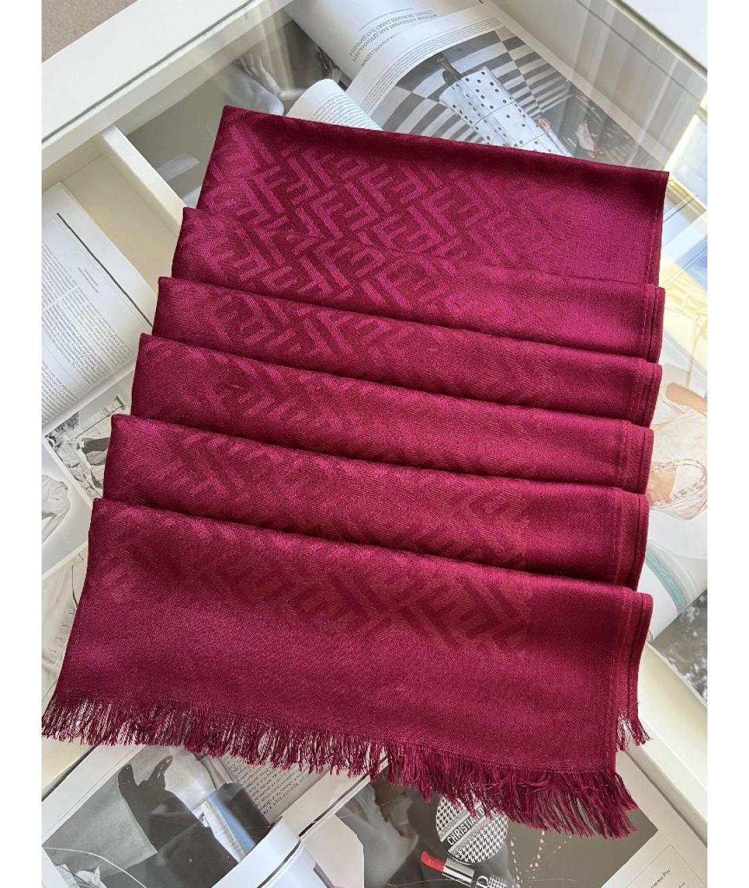 FENDI Бордовый хлопковый шарф, фото 4