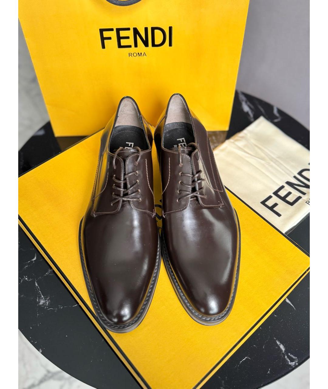 FENDI Коричневые кожаные туфли, фото 2