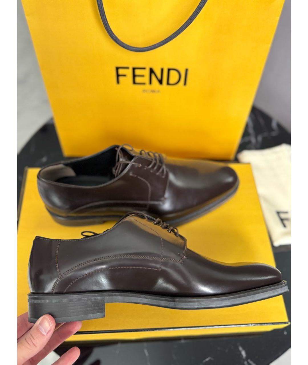 FENDI Коричневые кожаные туфли, фото 8
