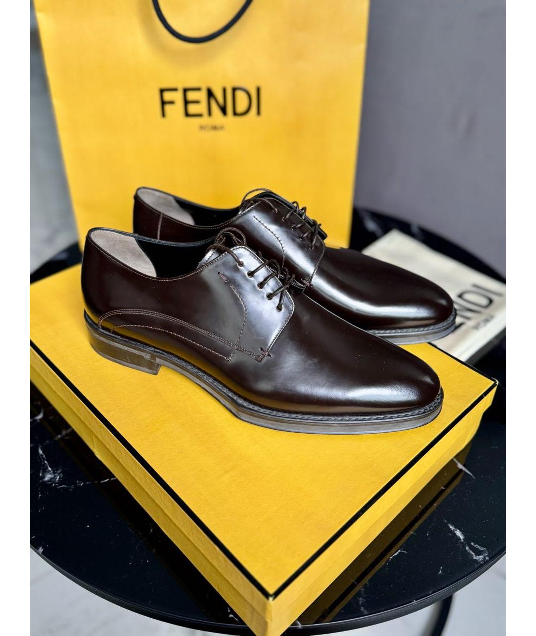 FENDI Коричневые кожаные туфли, фото 9