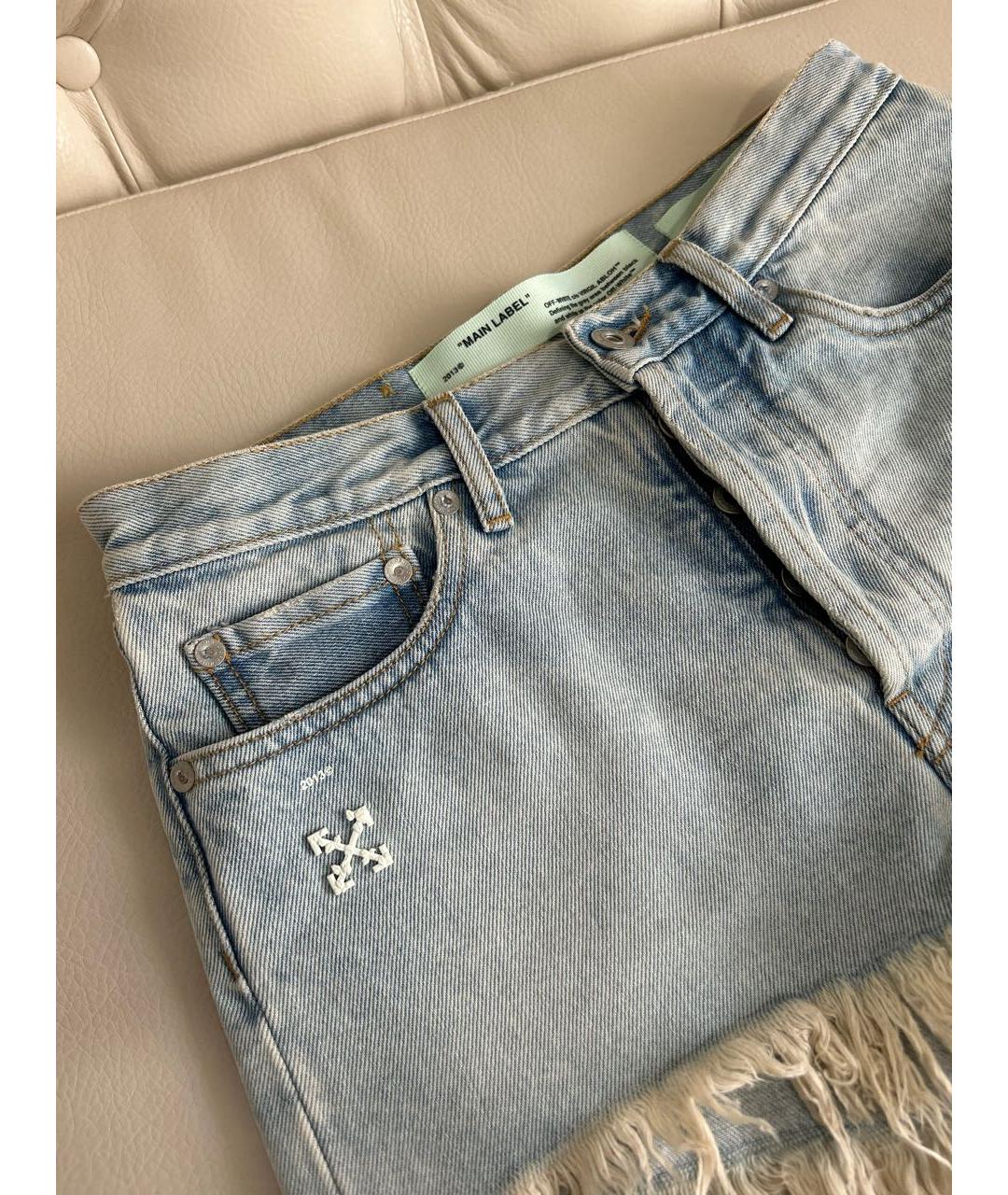 OFF-WHITE Голубые хлопко-эластановые шорты, фото 4