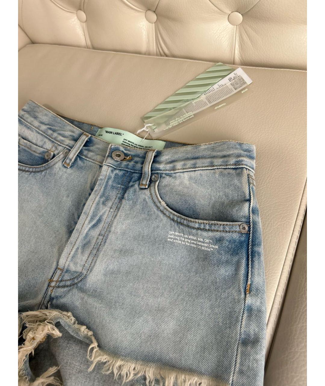 OFF-WHITE Голубые хлопко-эластановые шорты, фото 8