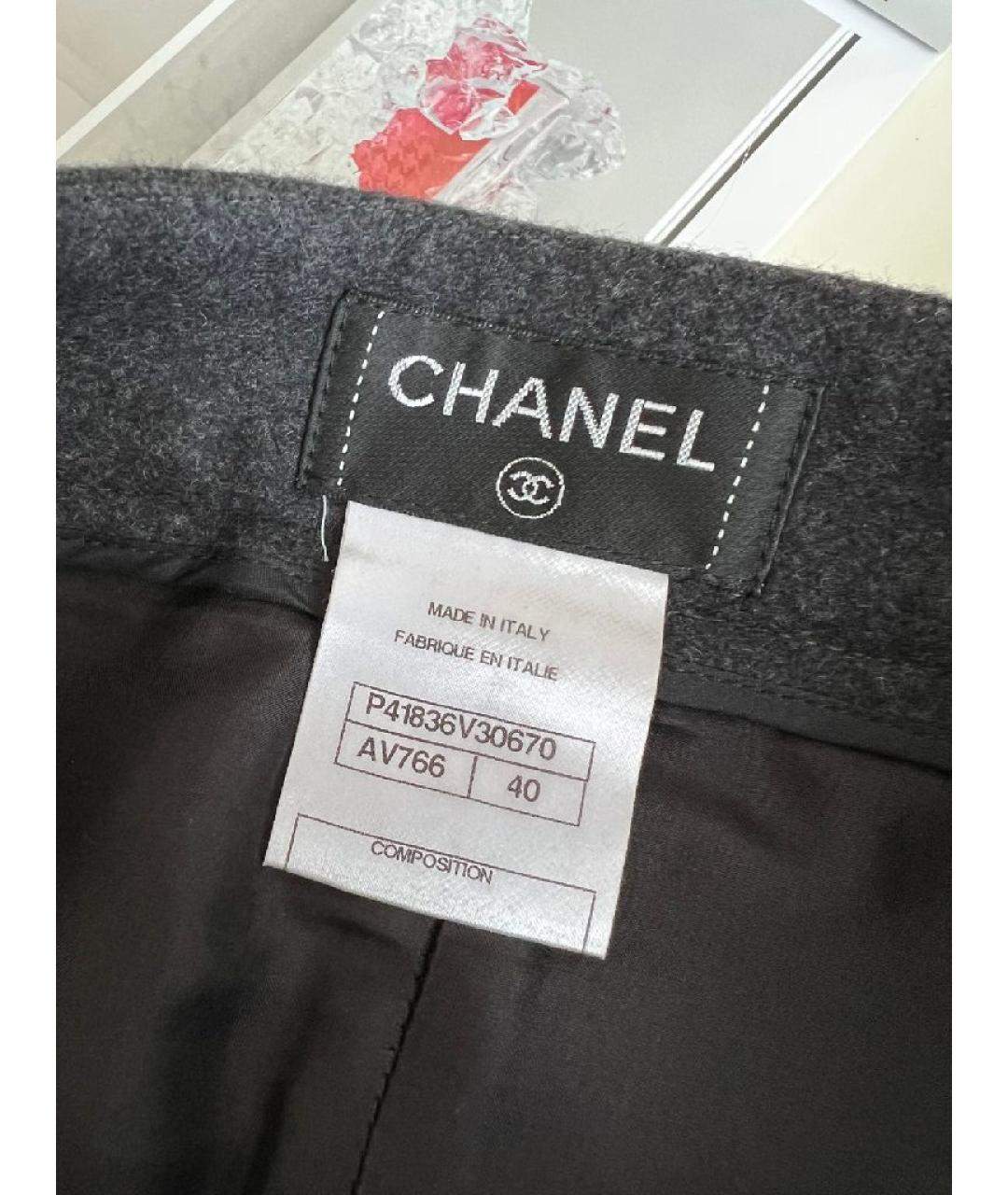 CHANEL Антрацитовая шерстяная юбка мини, фото 7