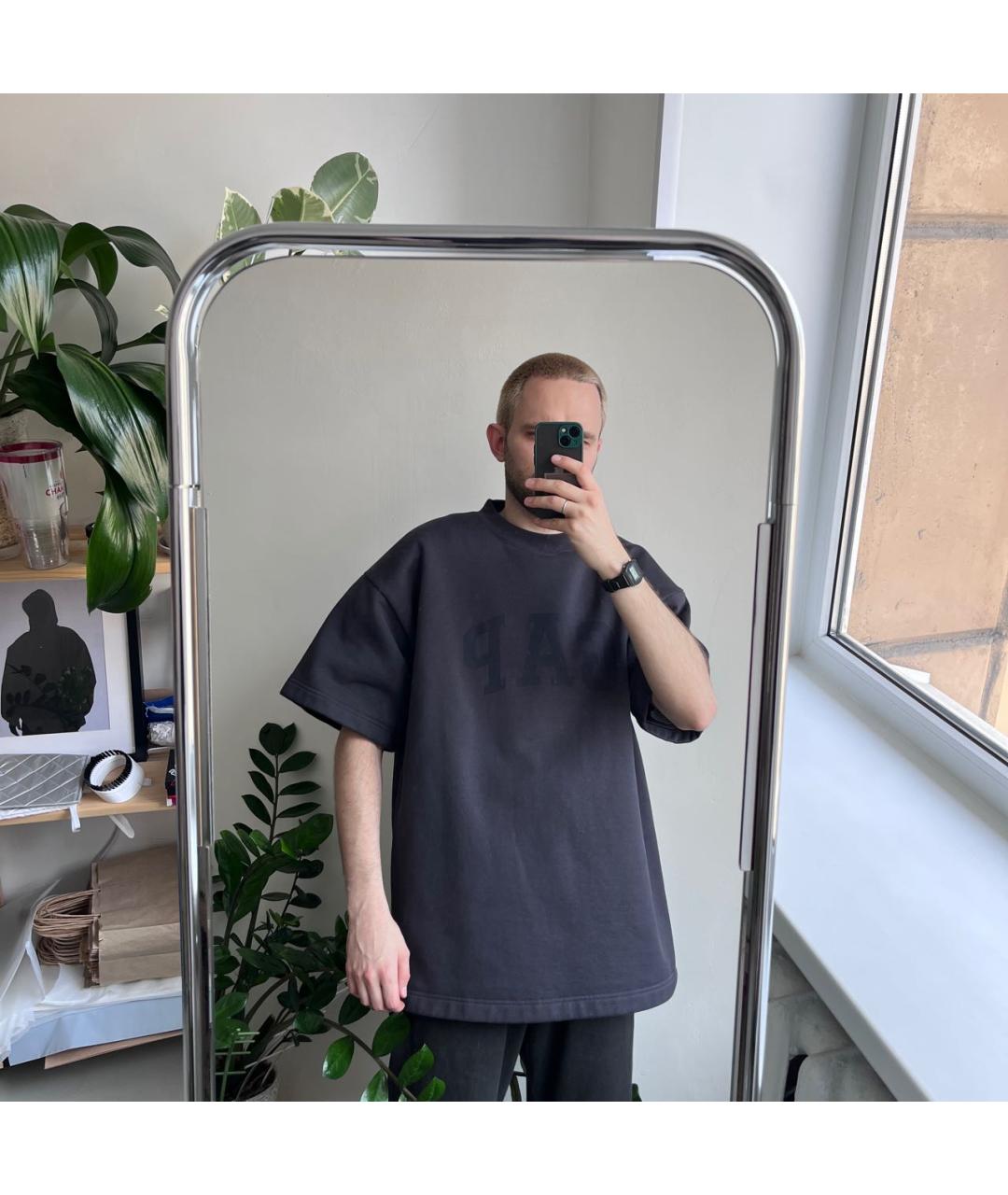 YEEZY Антрацитовая хлопковая футболка, фото 7