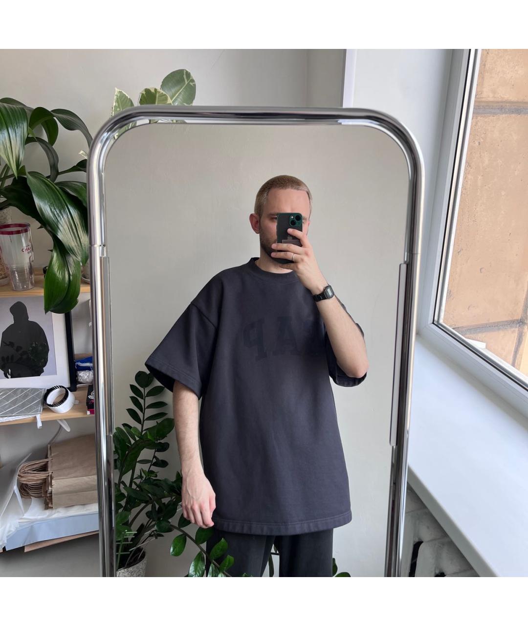 YEEZY Антрацитовая хлопковая футболка, фото 8