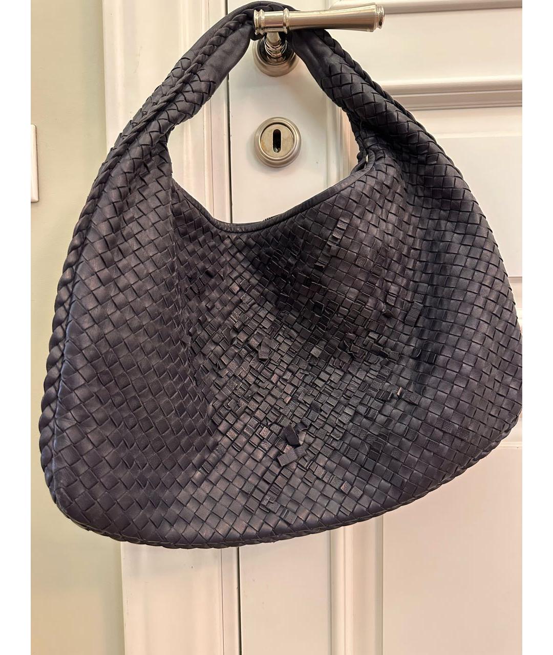 BOTTEGA VENETA Темно-синяя кожаная сумка с короткими ручками, фото 2