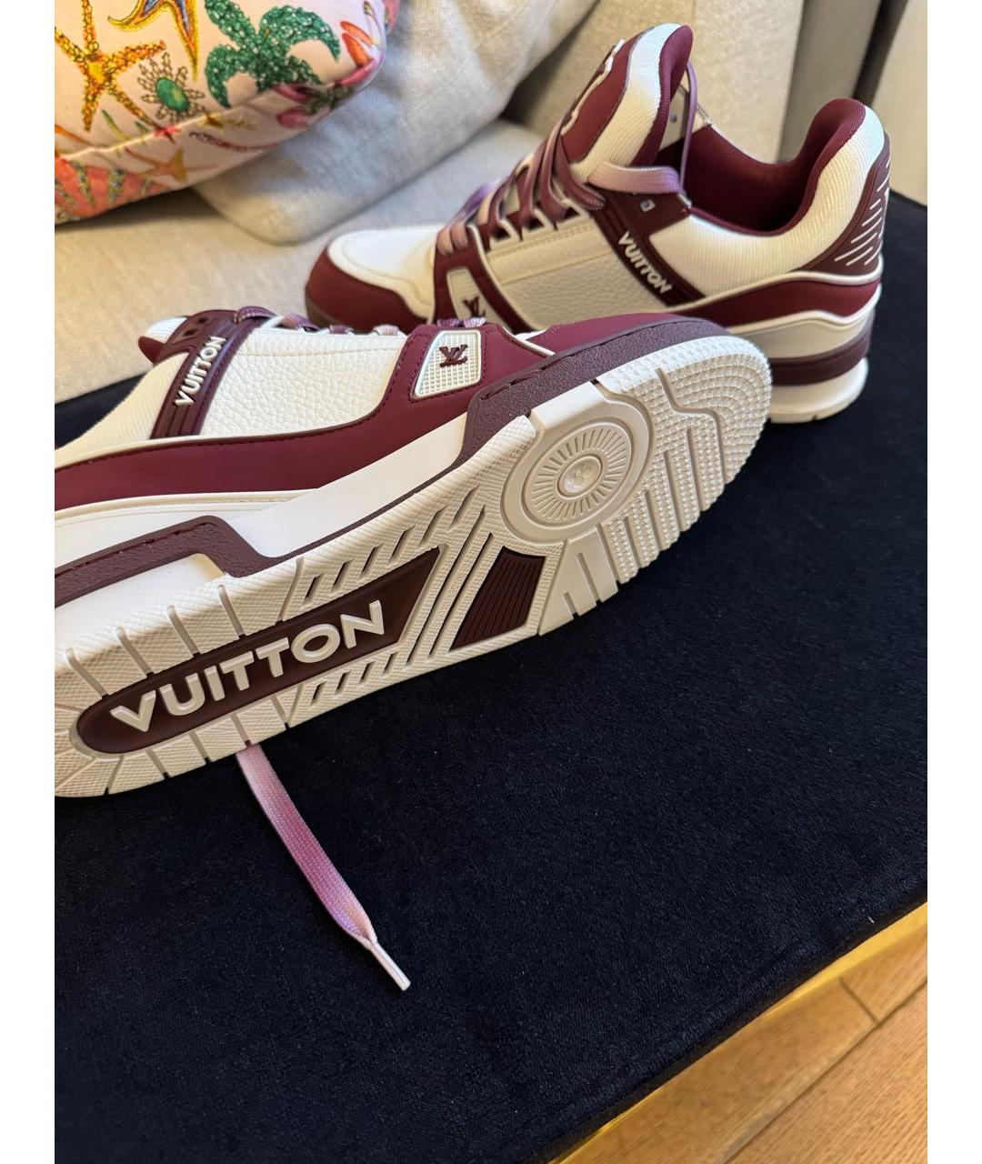 LOUIS VUITTON Бордовые кожаные кроссовки, фото 6