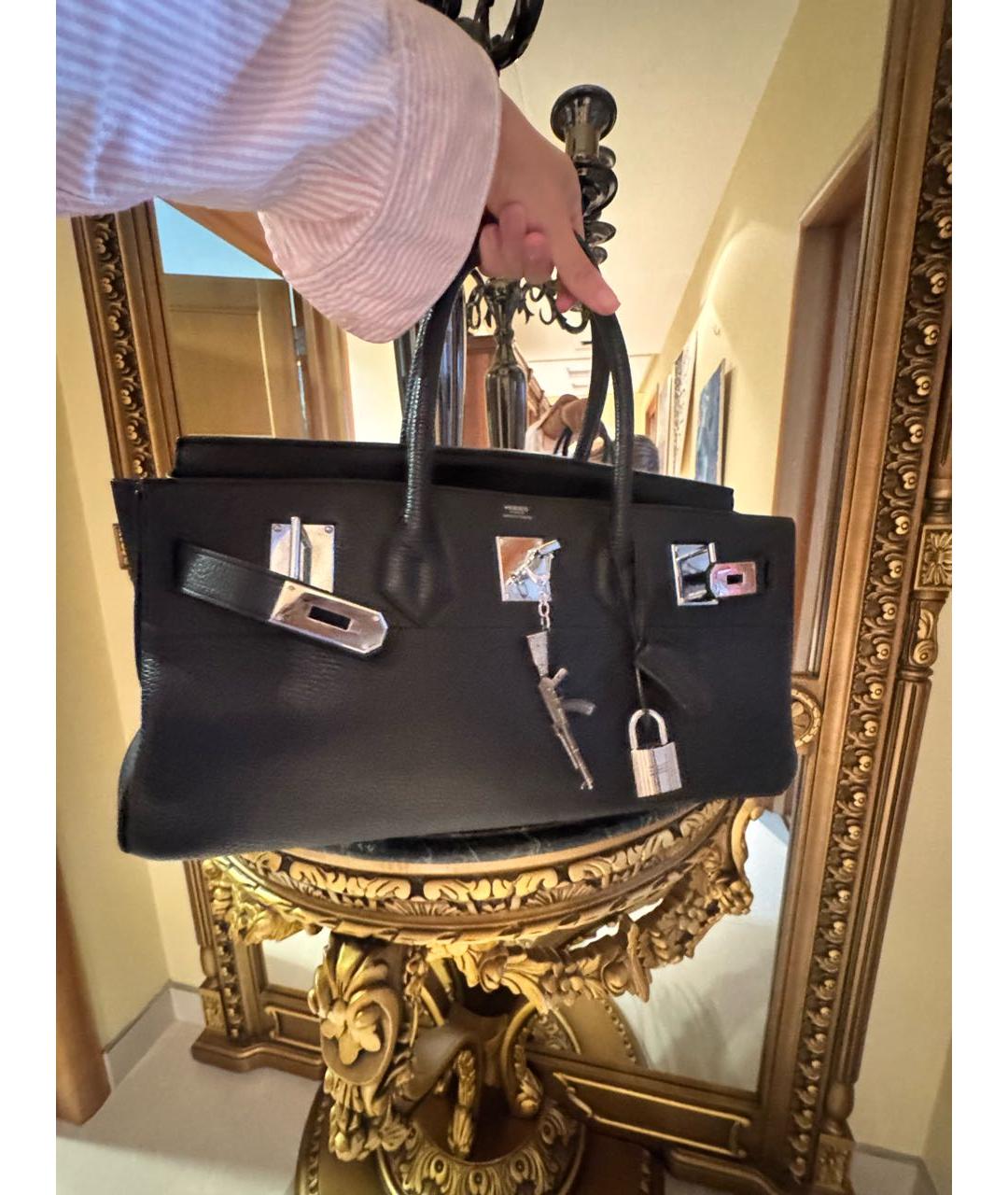 HERMES Черная кожаная сумка с короткими ручками, фото 5