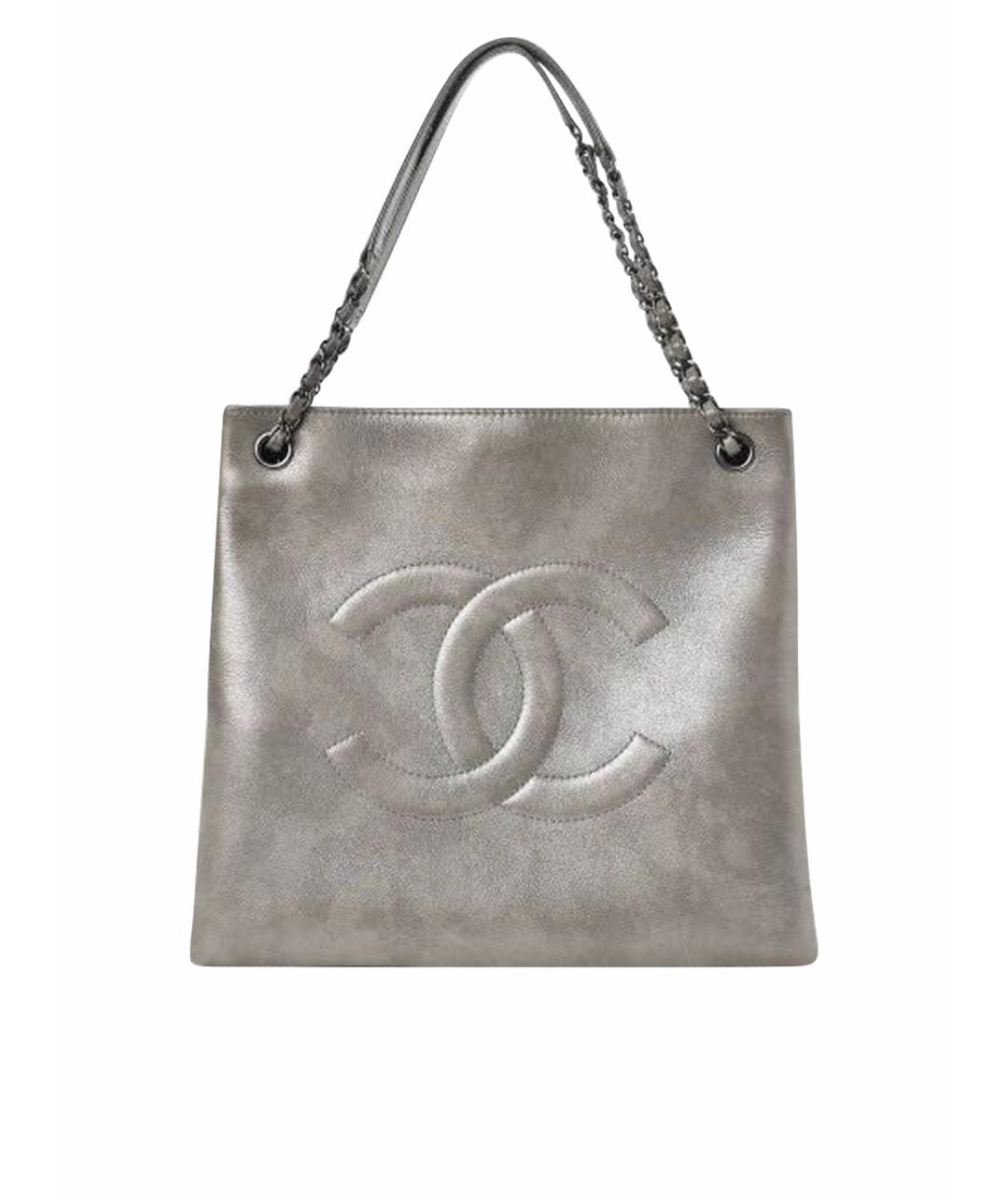 CHANEL Серебряная кожаная сумка тоут, фото 1