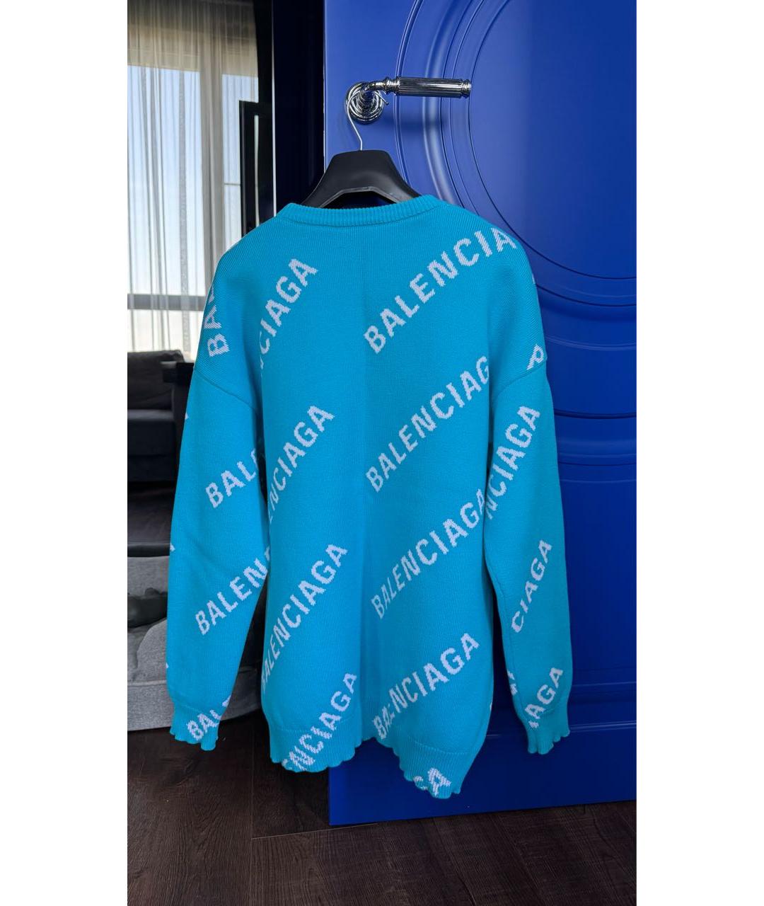 BALENCIAGA Бирюзовый шерстяной джемпер / свитер, фото 2