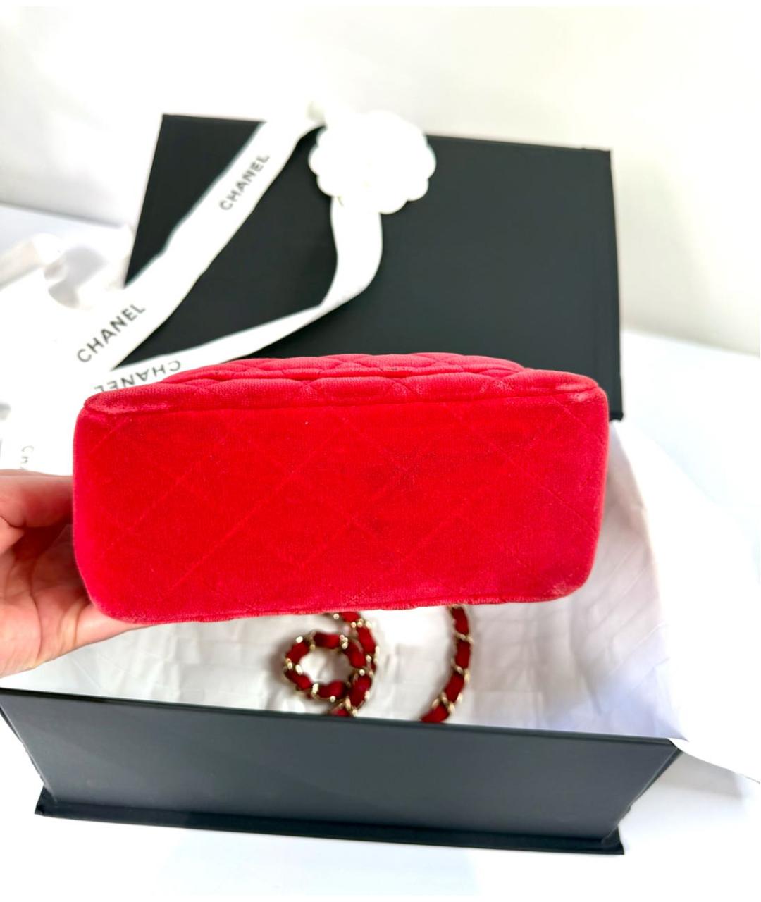 CHANEL Красная бархатная сумка через плечо, фото 4