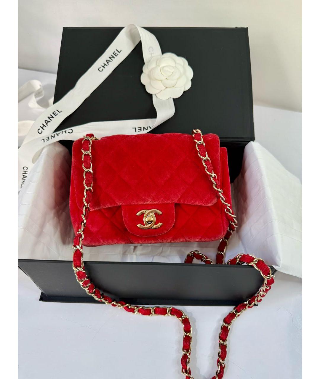 CHANEL Красная бархатная сумка через плечо, фото 2