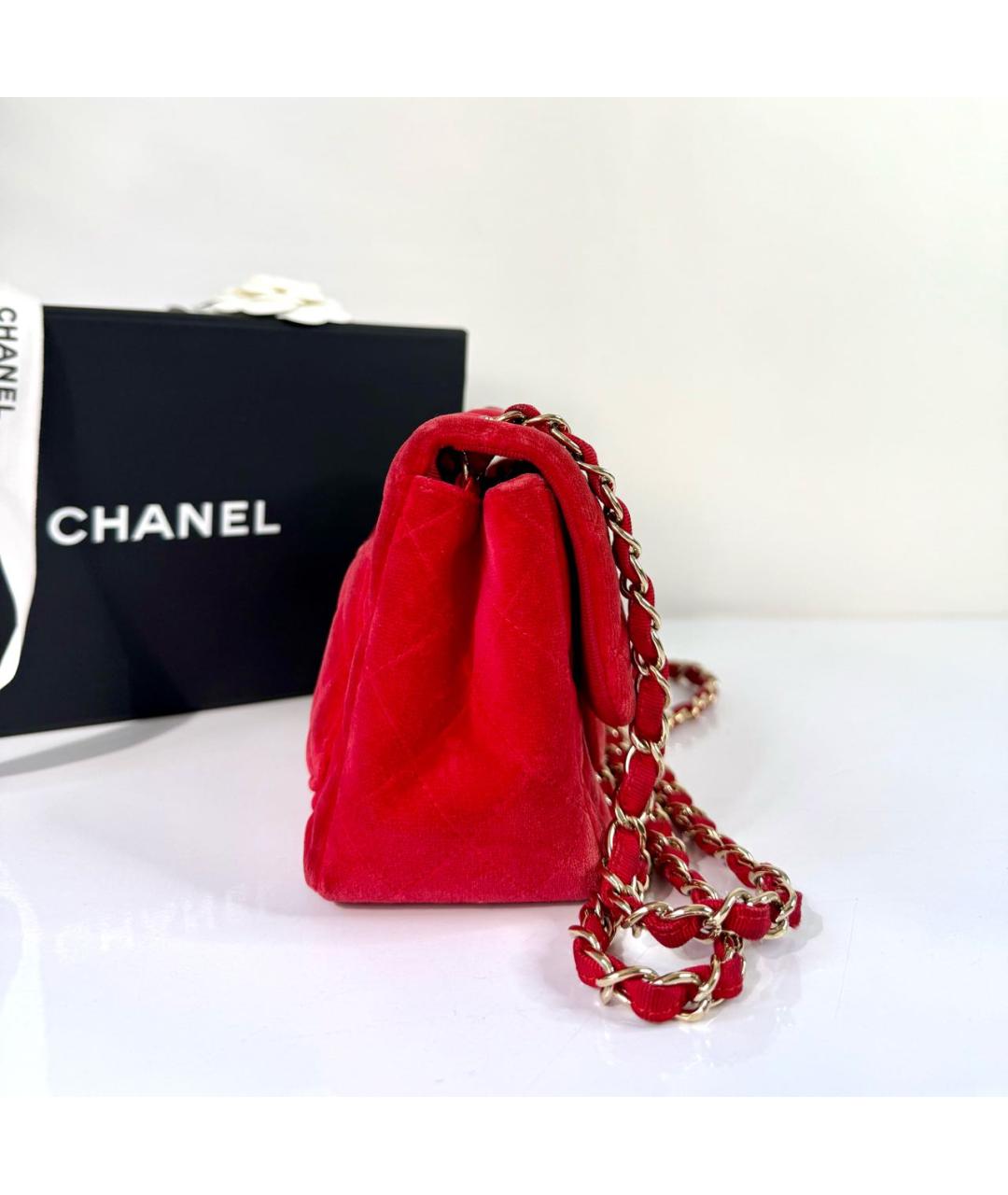 CHANEL Красная бархатная сумка через плечо, фото 5
