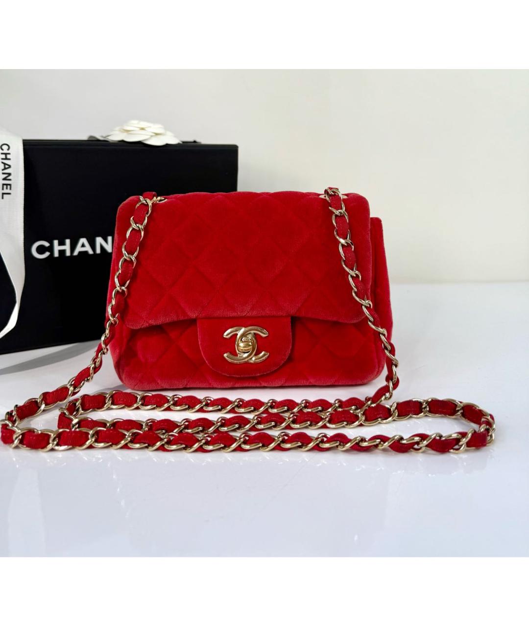 CHANEL Красная бархатная сумка через плечо, фото 9