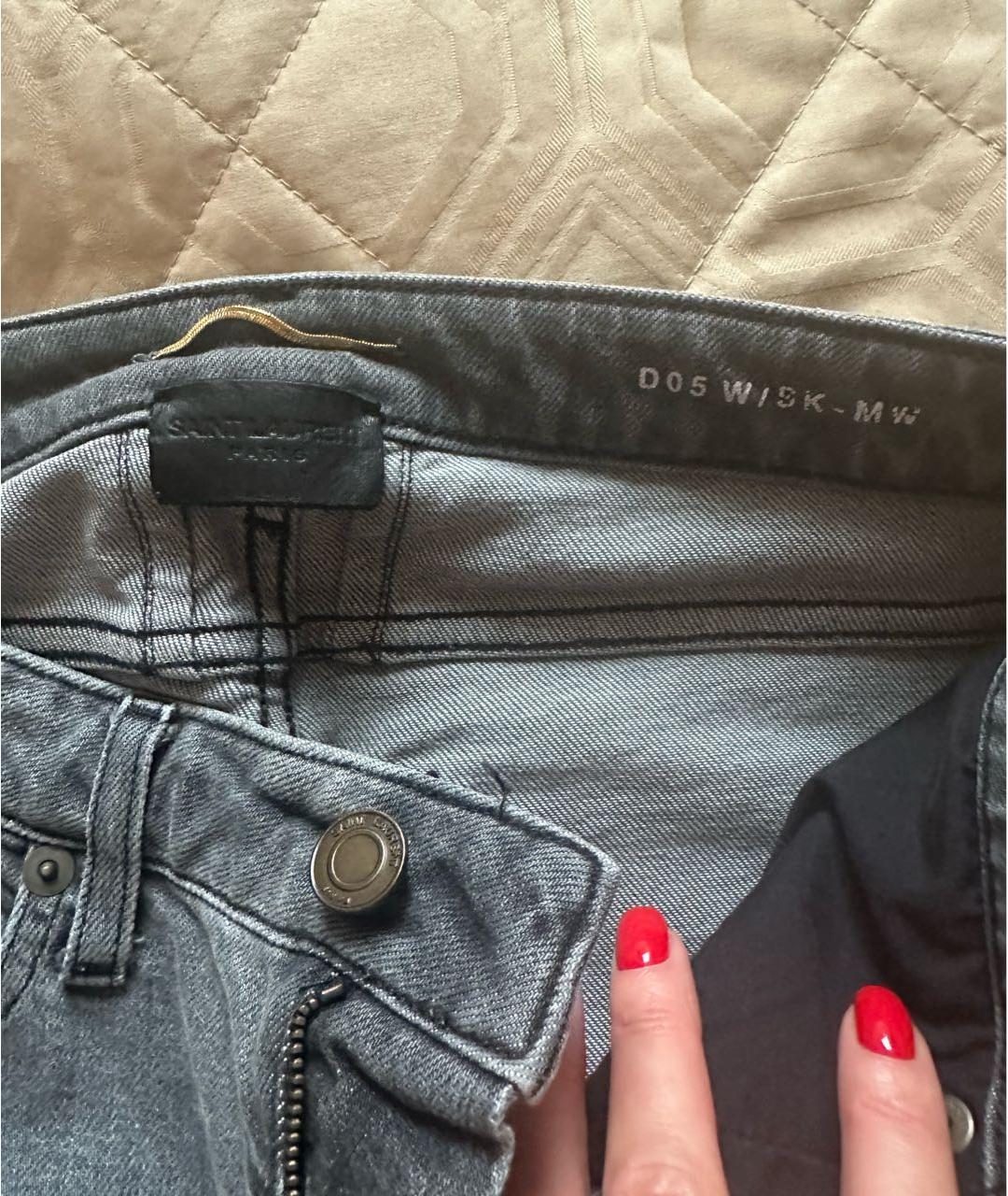 SAINT LAURENT Серые хлопко-эластановые джинсы слим, фото 3