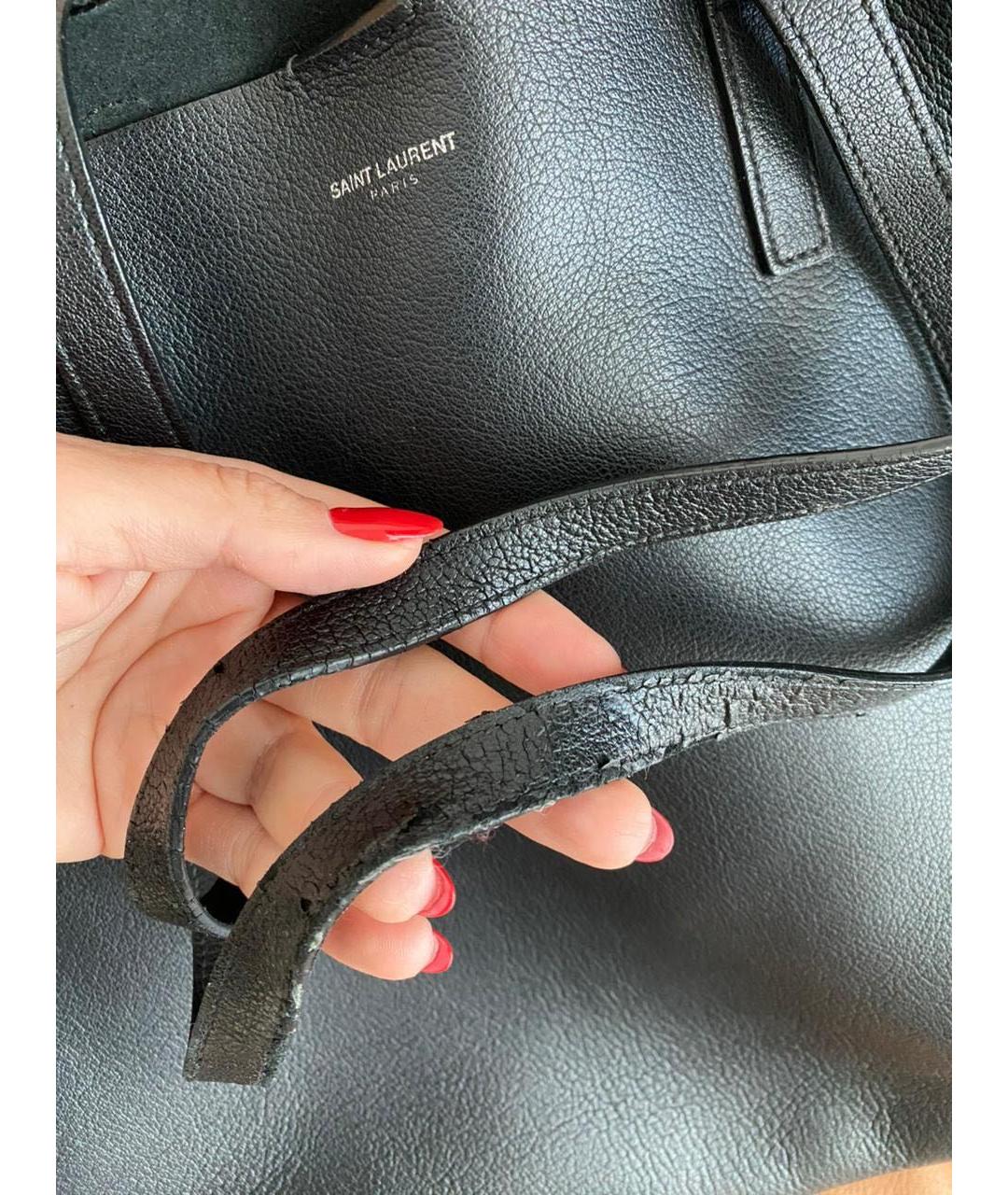 SAINT LAURENT Черная кожаная сумка тоут, фото 6