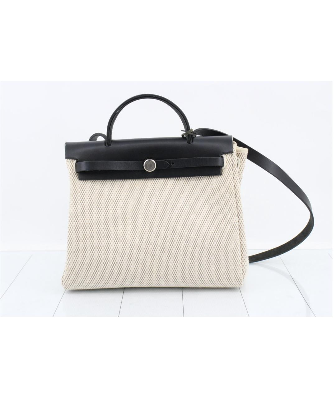 HERMES Бежевая тканевая сумка с короткими ручками, фото 9