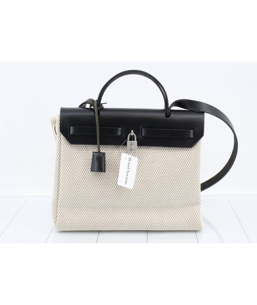 HERMES Бежевая тканевая сумка с короткими ручками, фото 2