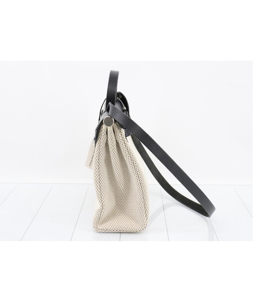 HERMES Бежевая тканевая сумка с короткими ручками, фото 4