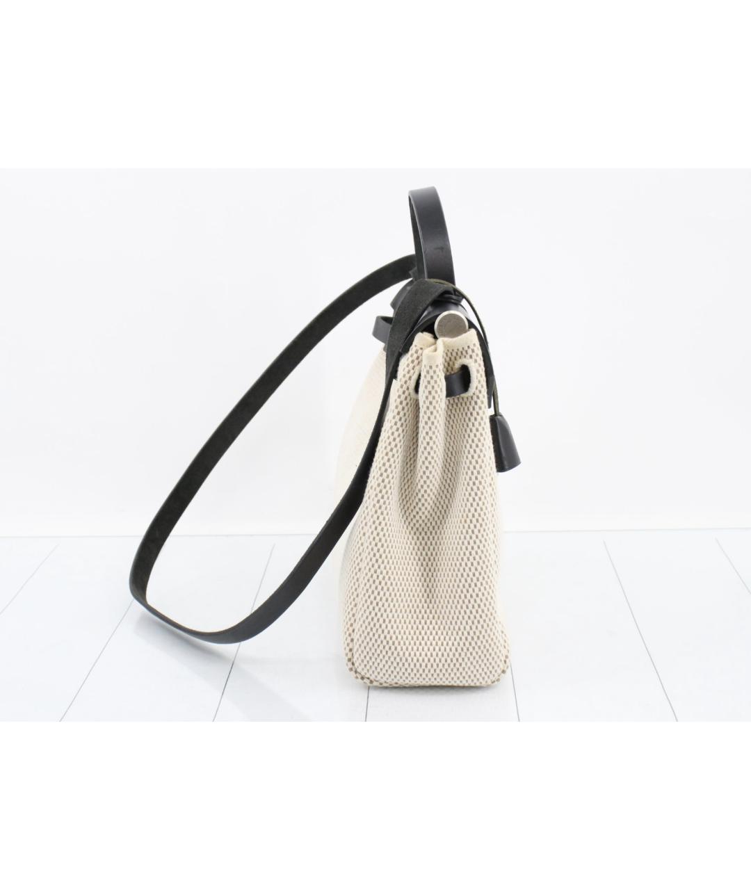 HERMES Бежевая тканевая сумка с короткими ручками, фото 3