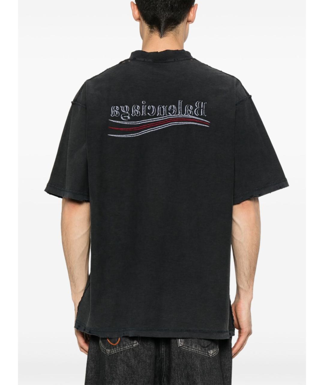 BALENCIAGA Черная хлопковая футболка, фото 3