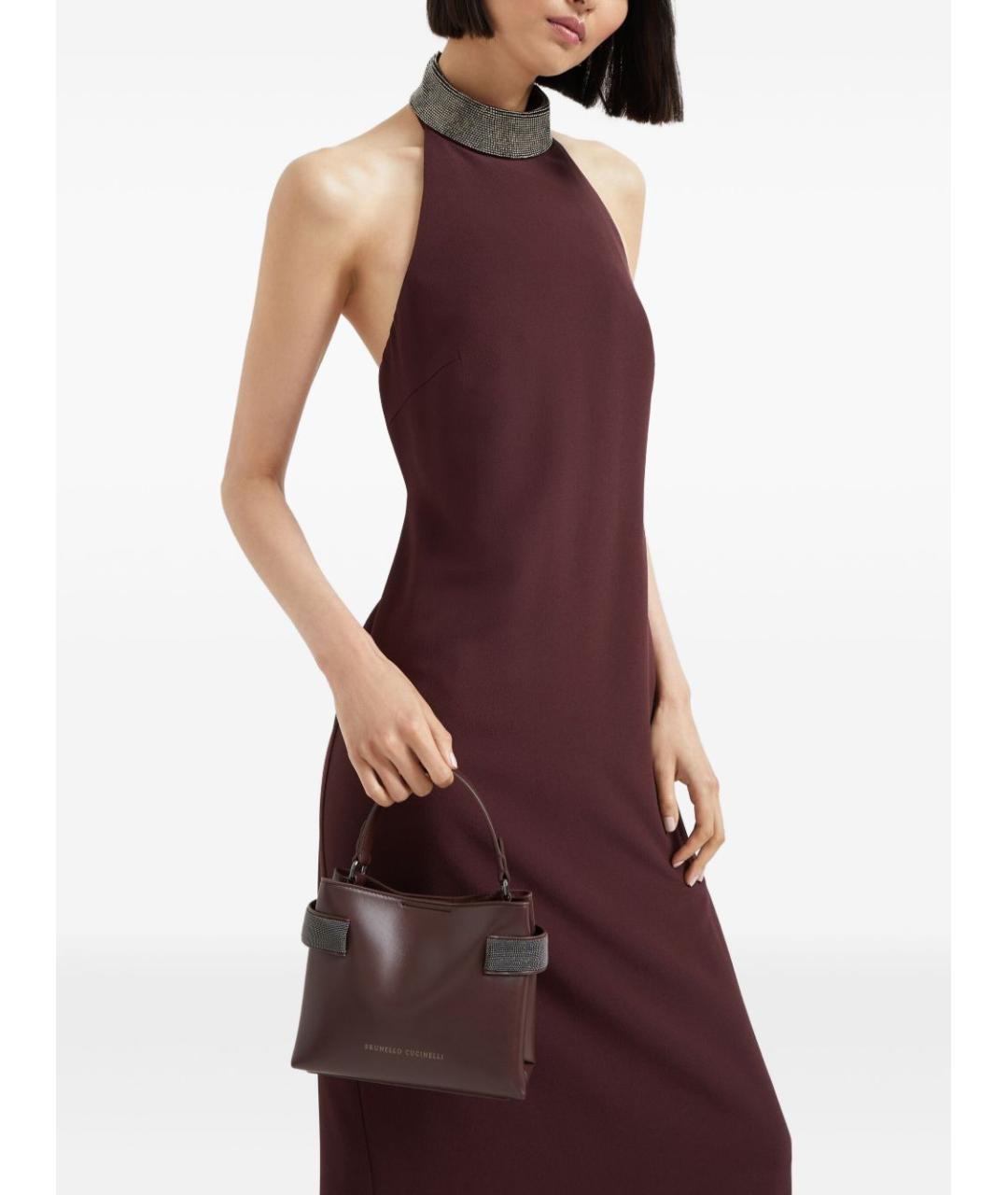 BRUNELLO CUCINELLI Бордовая кожаная сумка тоут, фото 5