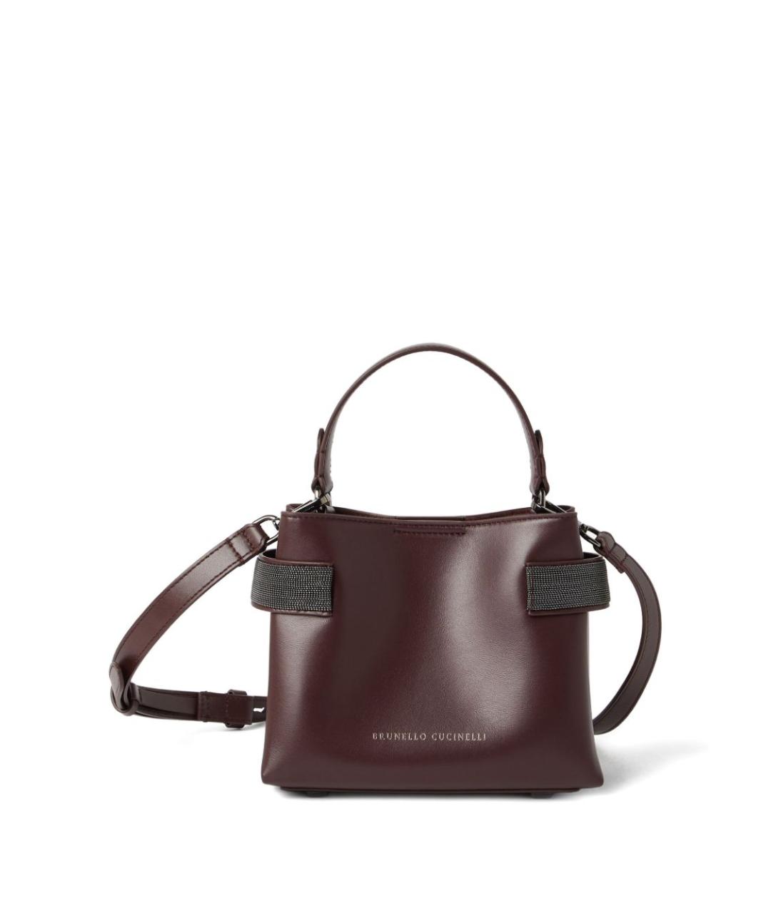 BRUNELLO CUCINELLI Бордовая кожаная сумка тоут, фото 4