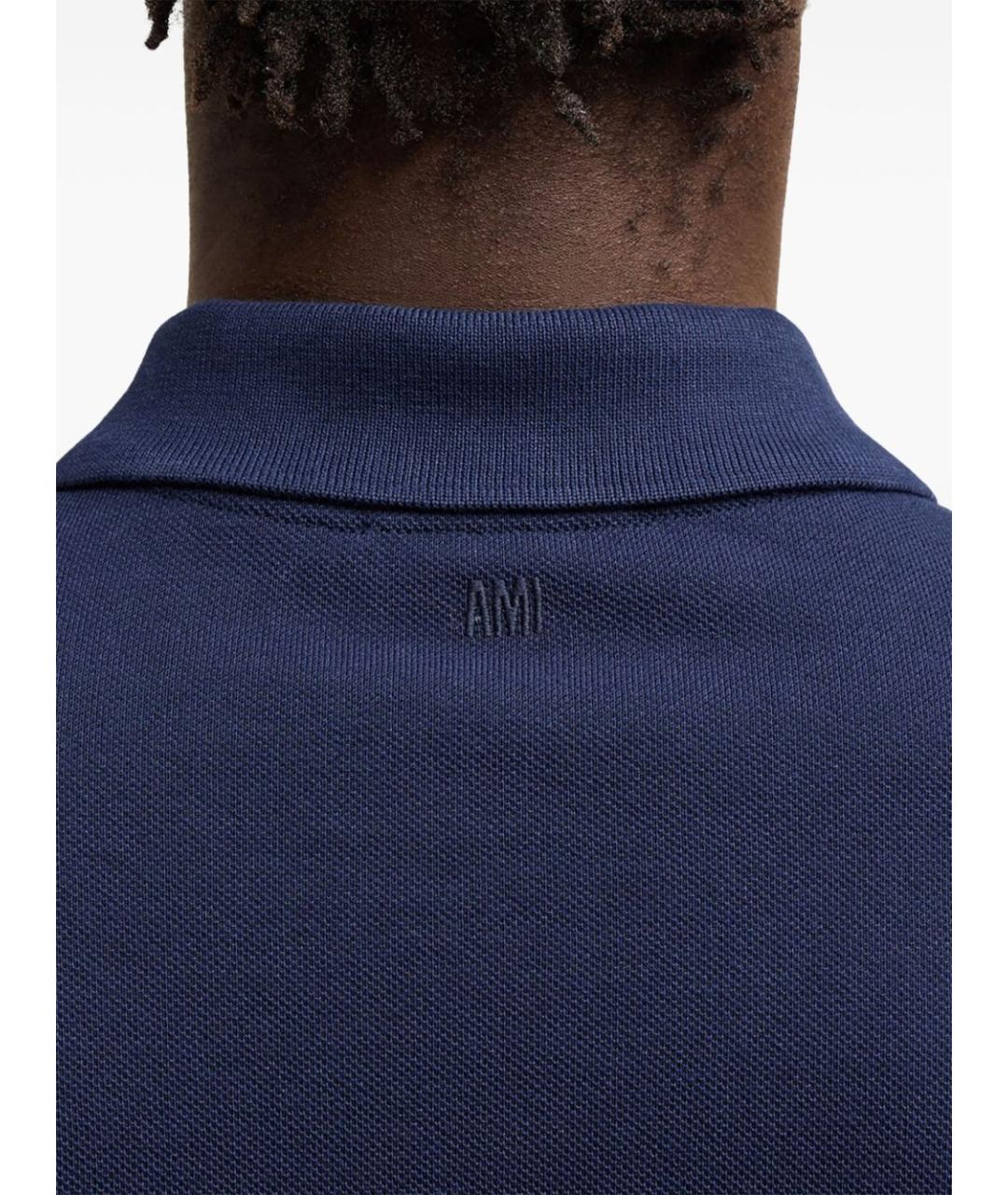 Ami Paris Синее хлопковое поло с коротким рукавом, фото 5
